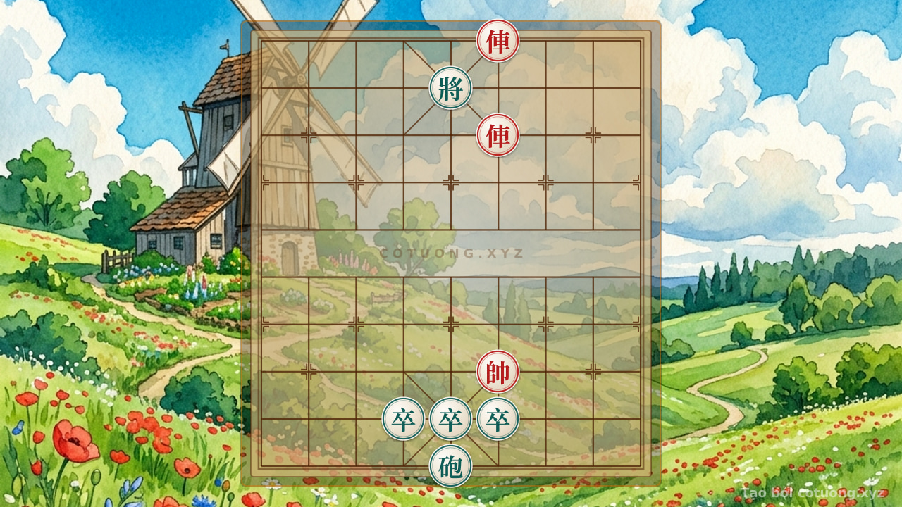 Thế cờ: Dangerous Position: 2 Rooks vs. Cannon with 3 Pawns - A Sorrowful Move — Cờ Tướng Online