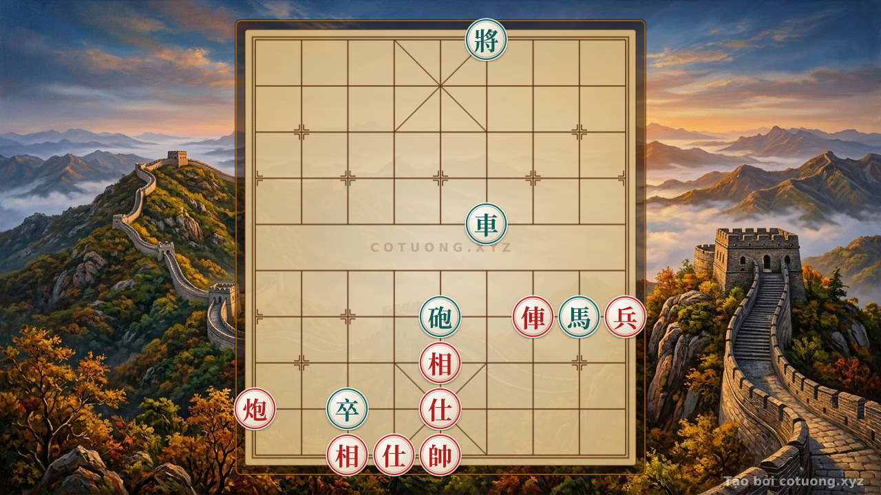 Thế cờ: Solo Xiangqi Battle: Red unleashes firepower, Black is in trouble! — Cờ Tướng Online