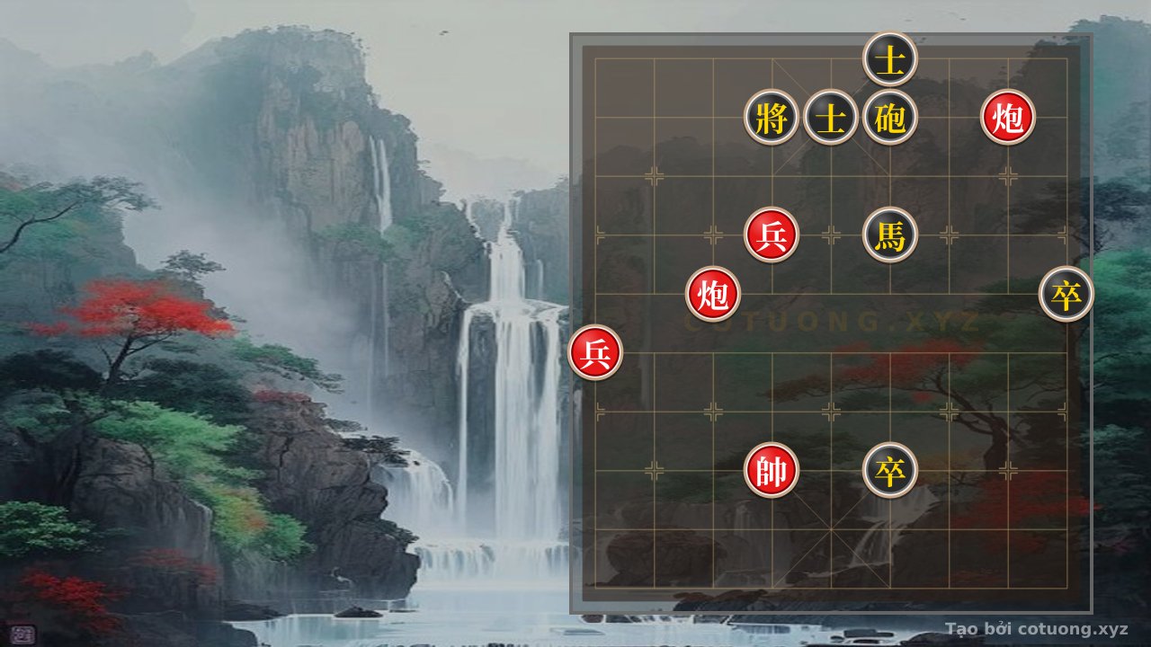 Thế cờ: Xiangqi Super Difficult: Red Cannon on 2nd Rank 9th File Attacks Black Advisor on 6th Rank 10th File — Cờ Tướng Online