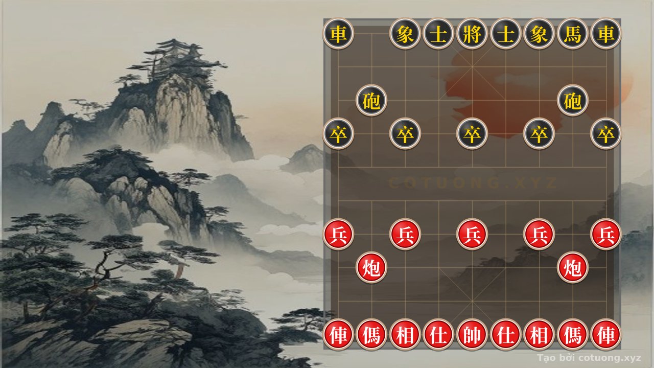 Thế cờ: Classic Checkmate Trick: 2 Red Rooks, 2 Red Cannons, and 2 Red Horses Crush the Black Defense in 7 Moves — Cờ Tướng Online
