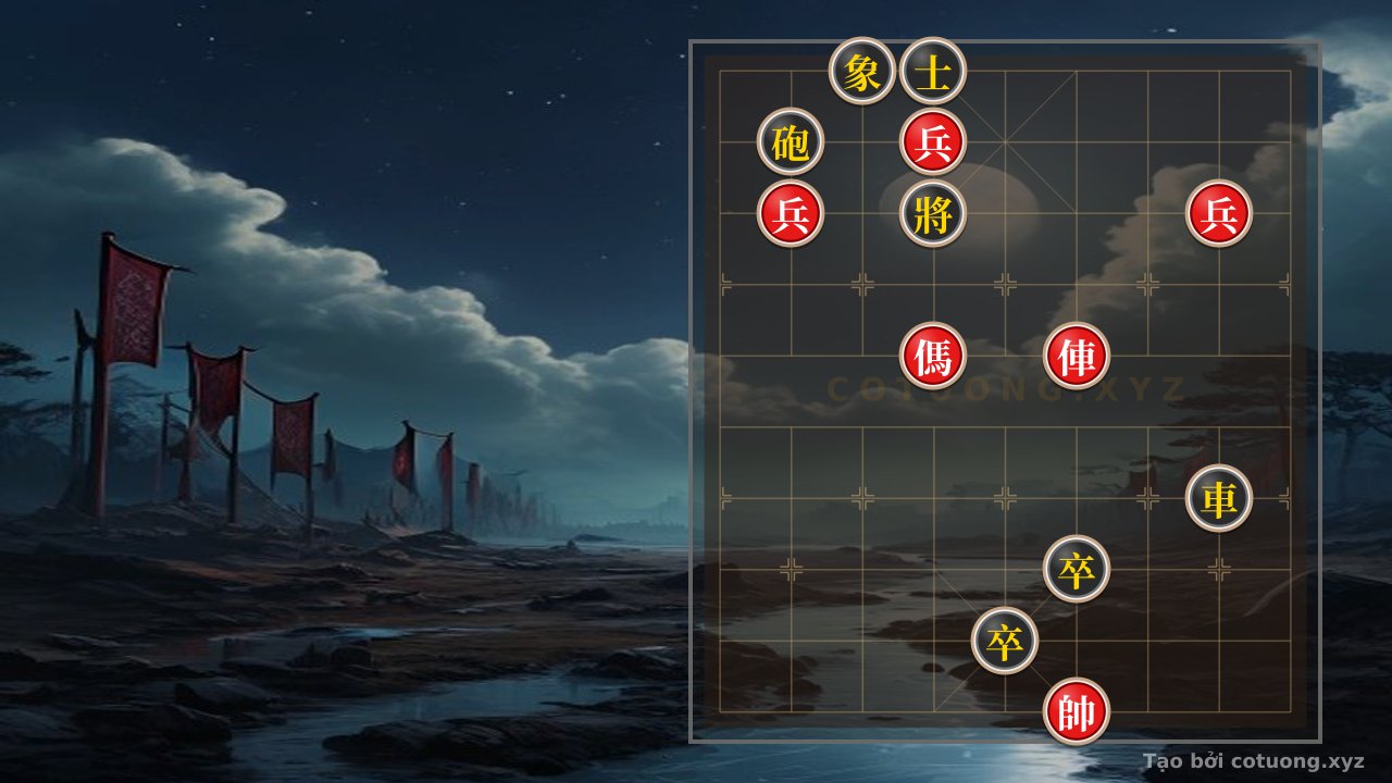 Thế cờ: Xiangqi: Red Wins in the Death Move, Black Loses the General in the Dark Night — Cờ Tướng Online