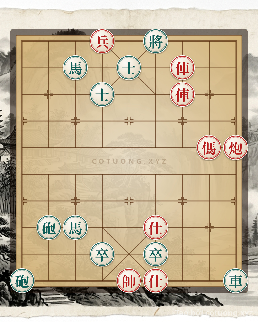 Thế cờ: Black General's Defensive Formation: Neutralizing Pressure, Waiting for Counterattack — Cờ Tướng Online