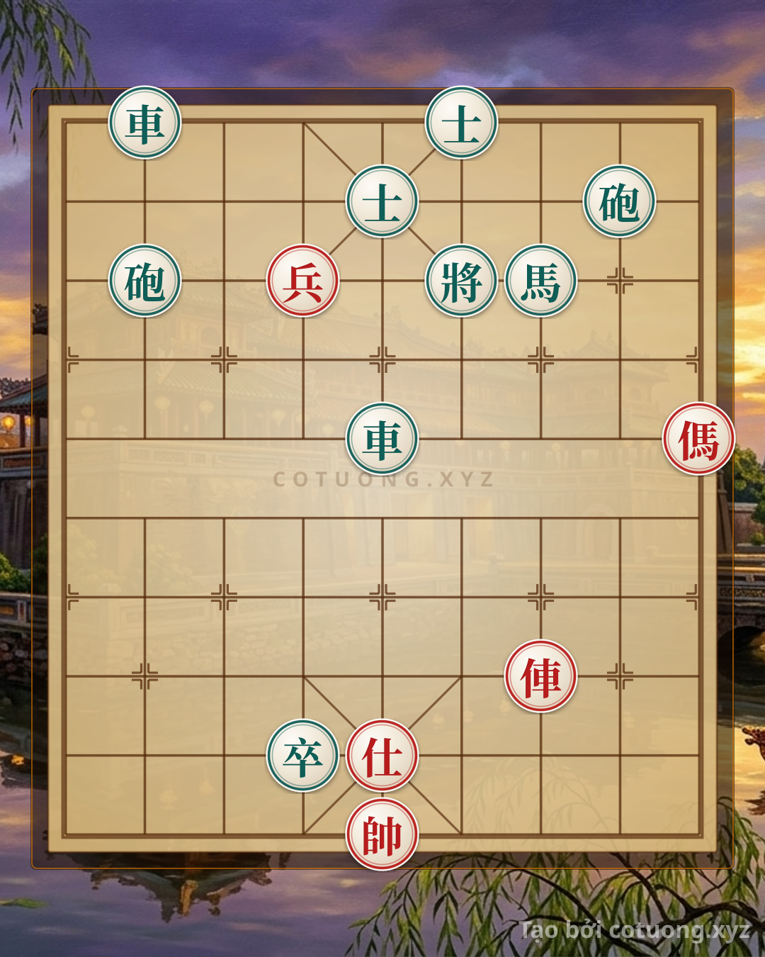 Thế cờ: Classic Checkmate: Rook Horse Pin Advisor vs. 2 Rooks 2 Cannons Horse Pin 2 Advisors - Tactical Strategies for Red — Cờ Tướng Online