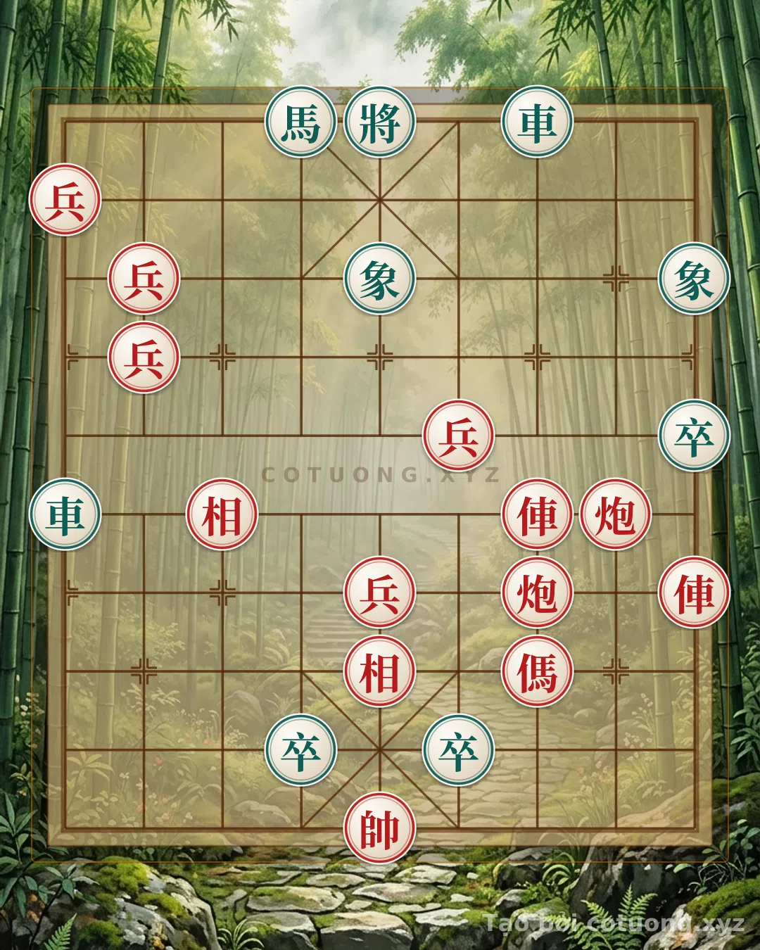 Thế cờ: Red's Prominent Opening: Twin Horses Interlocking, Red Cannon Threatening the Black General — Cờ Tướng Online