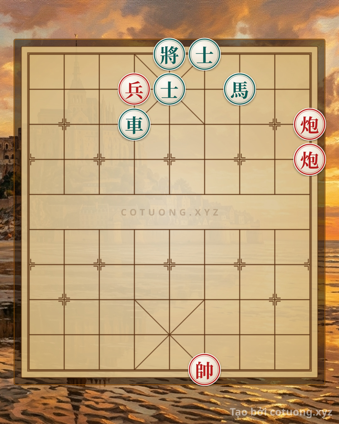 Thế cờ: The Mystical Art of Checkmate: 2 Cannons and a Pawn Shatter the Black Chariot and Horse with 2 Advisors in One Move — Cờ Tướng Online