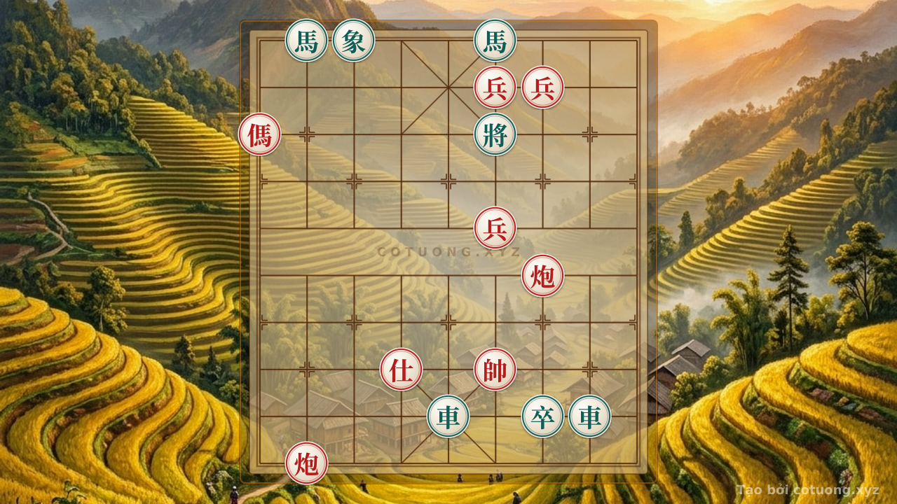 Thế cờ: Double Red Horse Trap: The 'Empty Cannon' Strategy and Warning for the Black General — Cờ Tướng Online