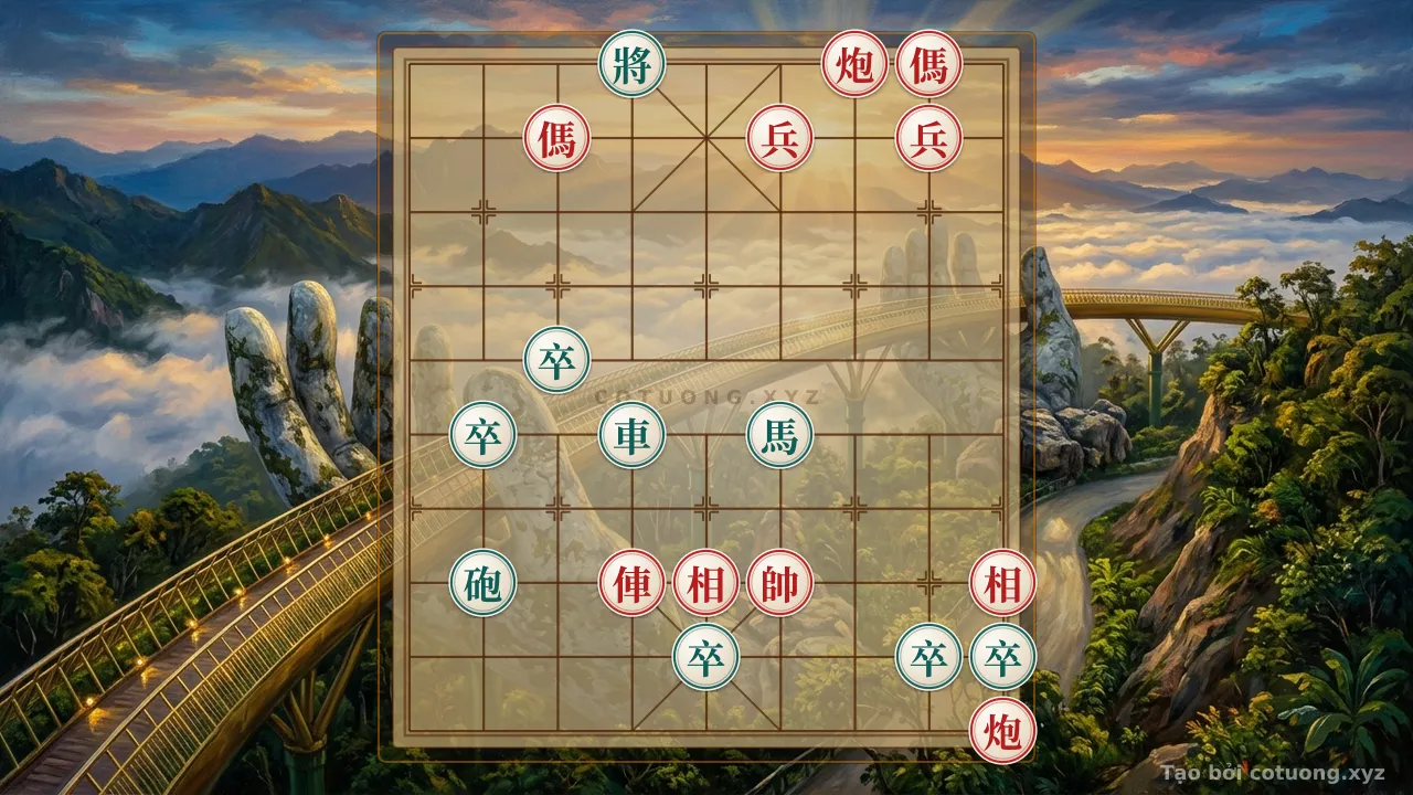 Thế cờ: Xiangqi Position: Red Cannon Thousands of Pounds, Black Horse Hidden Strategy — Cờ Tướng Online