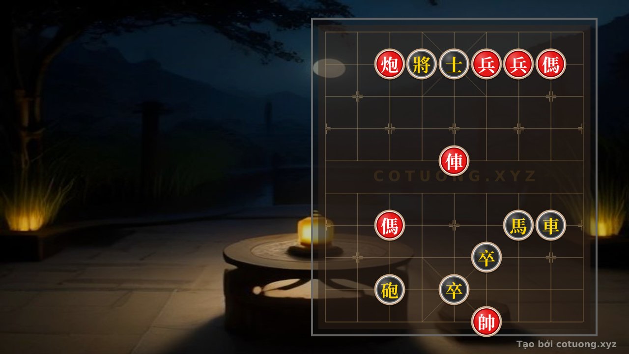 Thế cờ: Red Cannon on File 7, Rank 9: Tactical Strategy to Defeat the Black General in a Double Horse Face-to-Face Formation — Cờ Tướng Online