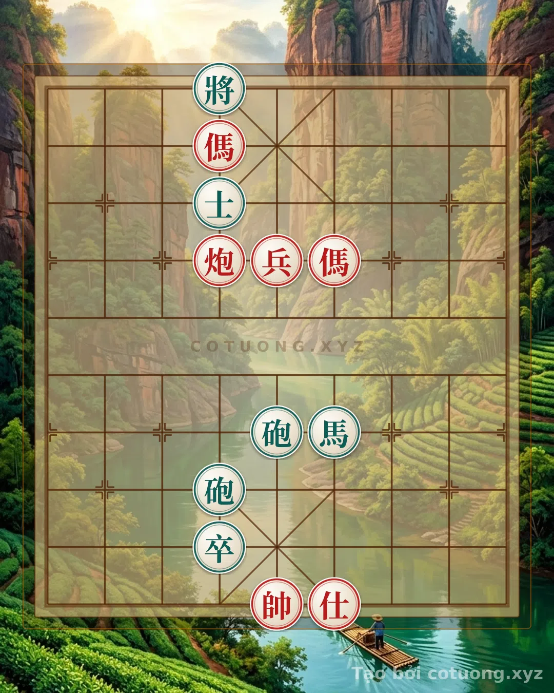 Thế cờ: Thế cờ hiểm hóc: Đỏ bắt đầu với đòn găm ngã, Đen bị lọt thủng như một chiếc cửa sổ mở — Cờ Tướng Online