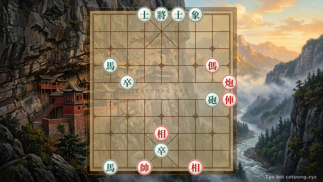 Thế cờ: Red Rook on File 5: A Highly Dangerous Counterattack Strategy in the Double Horse Face-to-Face Formation — Cờ Tướng Online