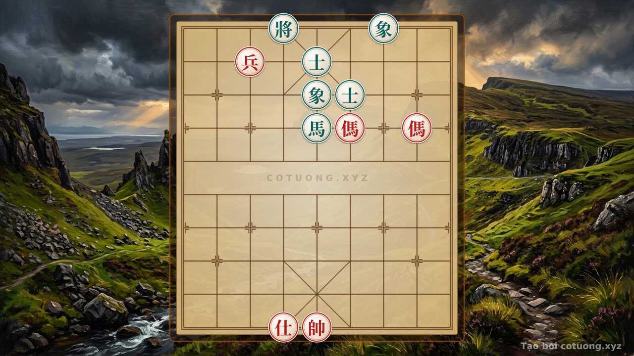 Thế cờ: Defensive Counterattack Strategy: How Black Can Parry Red's Killing Move in the Double Horse Face-to-Face Formation — Cờ Tướng Online
