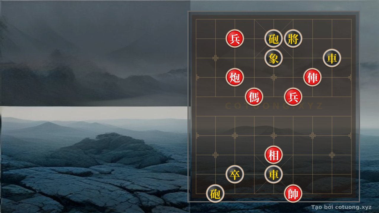 Thế cờ: Super Difficult Xiangqi: Red Cannon Trapped, Black Chariot Threatens to Strike Red Pawn — Cờ Tướng Online