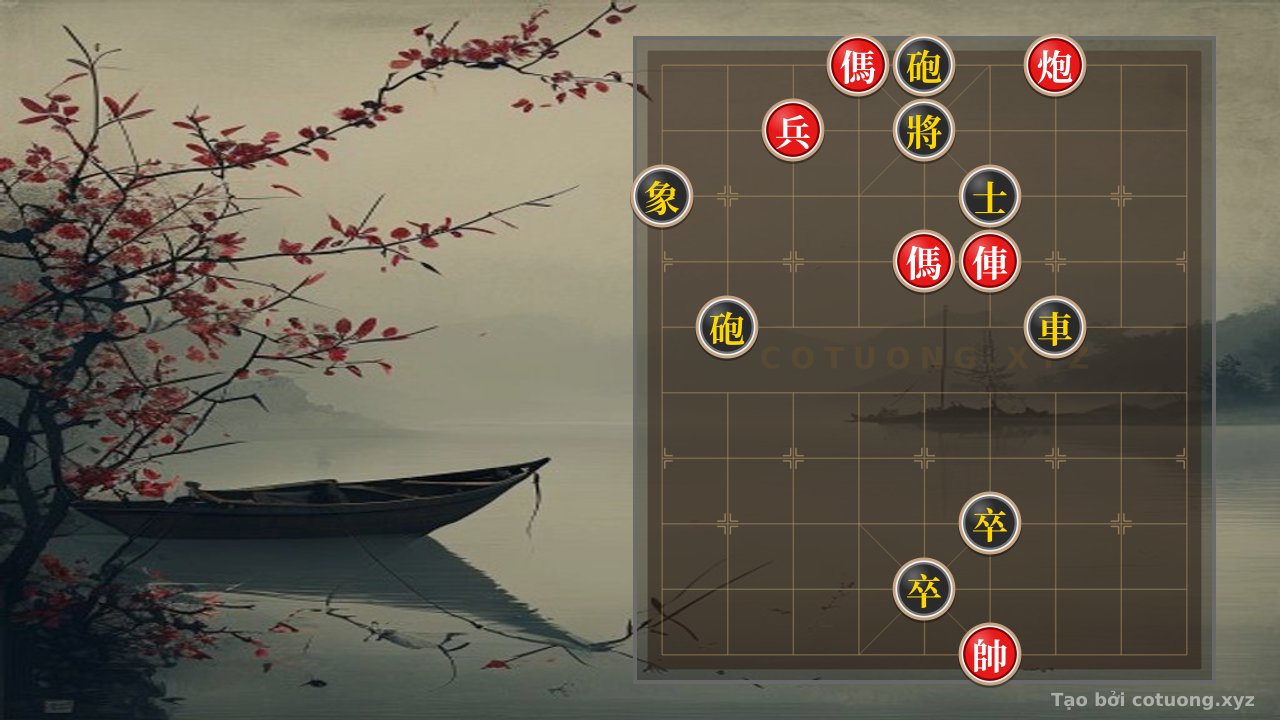 Thế cờ: Xiangqi Board: Red Cannon and Rook Attack on File 3, Black Chariot Trapped - Analysis of a Master-Level Move (8/10) — Cờ Tướng Online