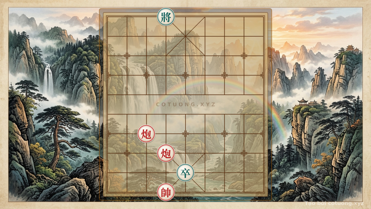 Thế cờ: Red Cannon on File 7, Rank 4: The Tactical Trap That Defeats the Black General in One Move — Cờ Tướng Online