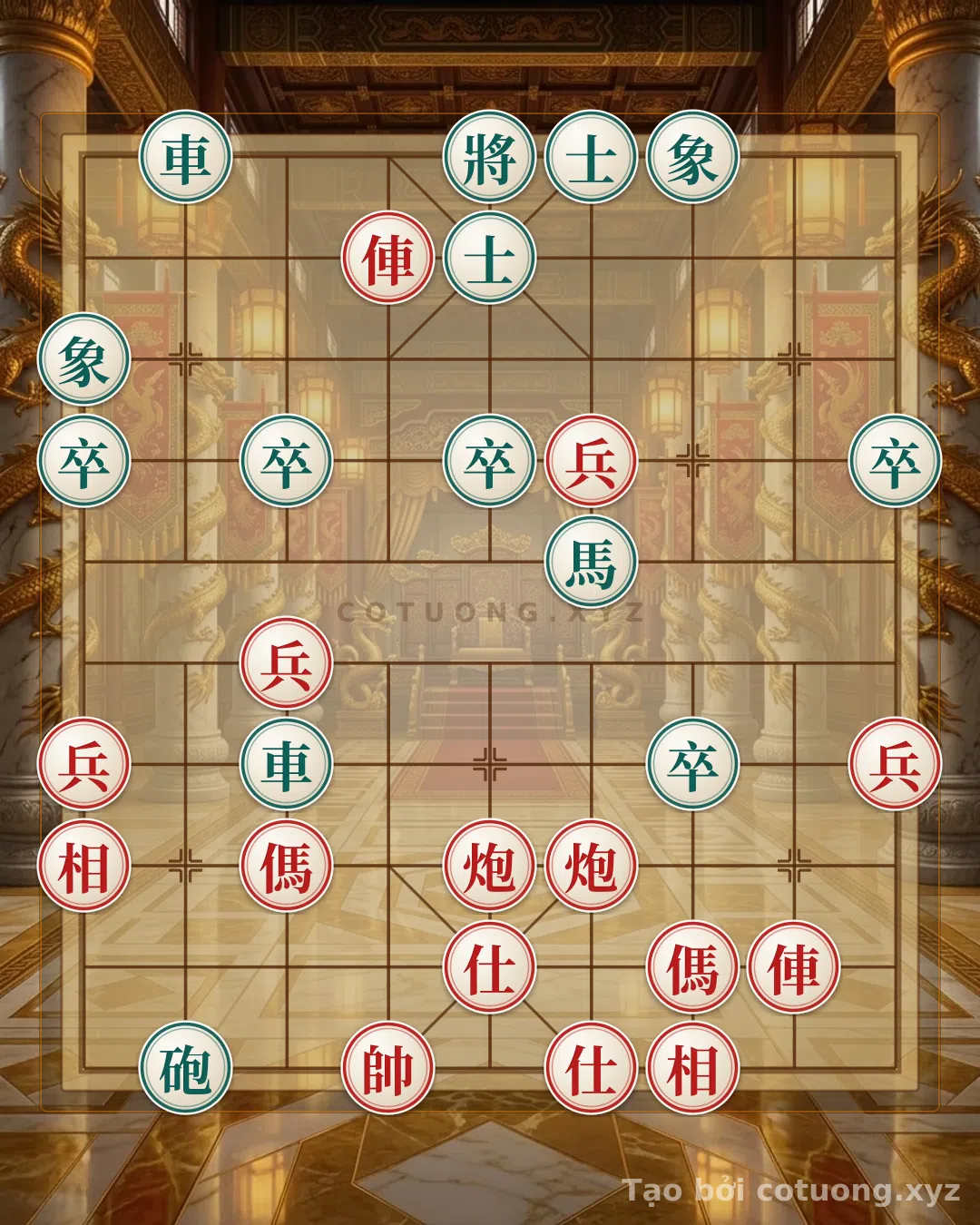 Thế cờ: The Xiangqi (Chinese Chess) Formation Inside the Board: Decoding the Hidden 2Xe 2Pháo 2Mã Head-to-Head Double Rook Cannon Horse — Cờ Tướng Online