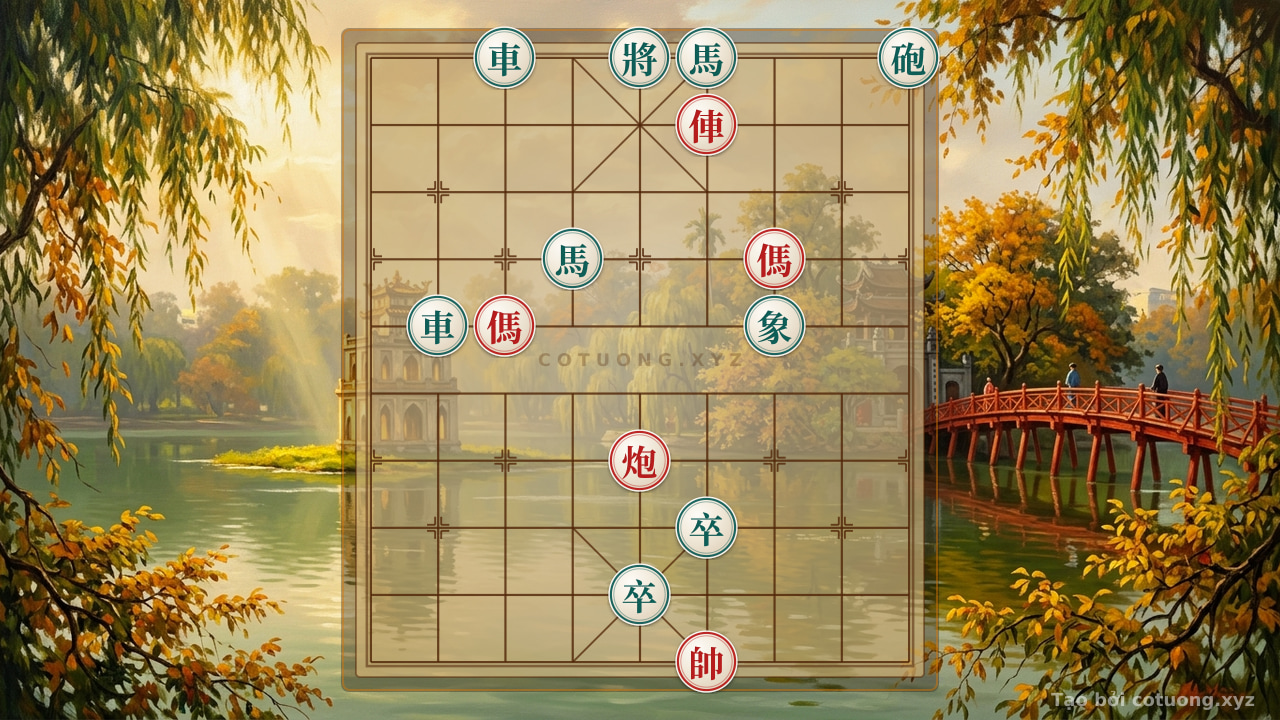 Thế cờ: Red General Breaks Double Black Horses: Strategy for Attacking Black's Rook at 2-6 — Cờ Tướng Online