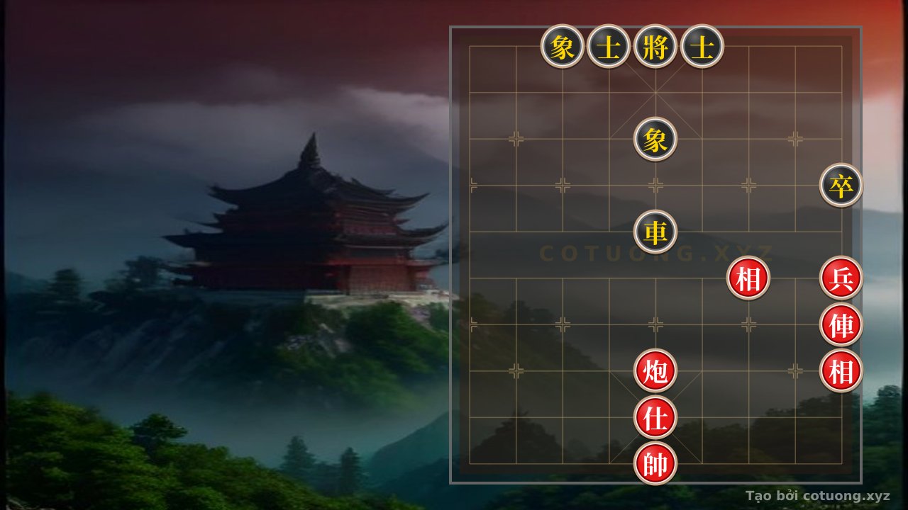 Thế cờ: The Mystery of Xiangqi: Red attacks like the Giao Long emerges, Black defends like the Bát Quái formation — Cờ Tướng Online