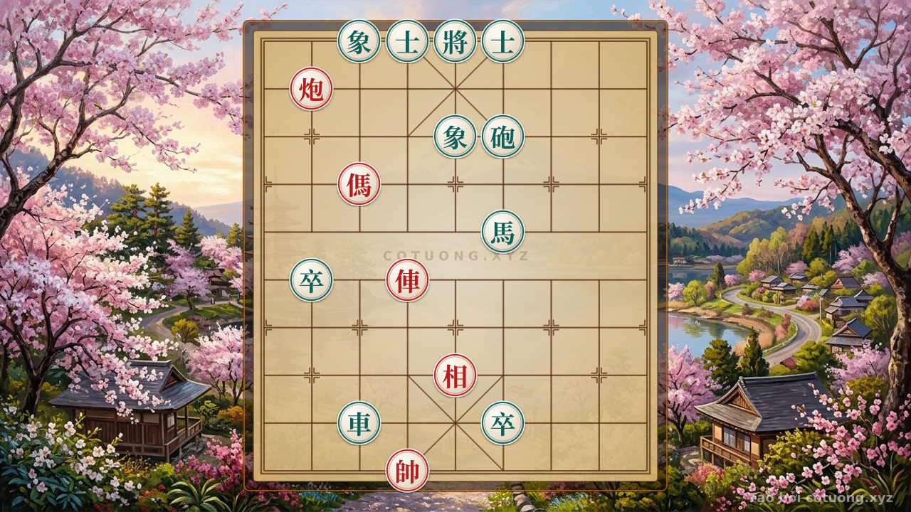 Thế cờ: Hidden Pawn's Secret: The Red Chariot, Cannon, Horse, and Elephant Shatter the Black Fortress - Can You See Through the Discarded Move? — Cờ Tướng Online