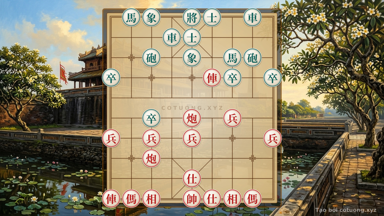 Thế cờ: Red Strategy: Double Horses Interlocking, Cannon Empty Threatening Straight to the General - The Checkmate Board — Cờ Tướng Online