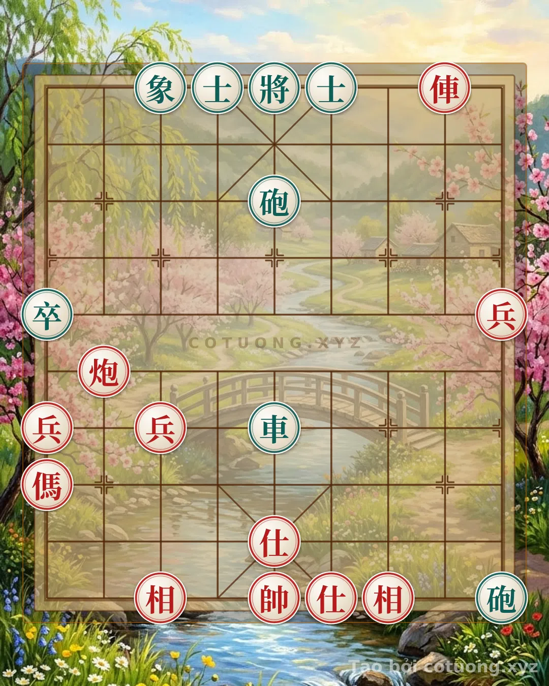 Thế cờ: Playing Xiangqi against the AI: Red Chariot on File 2 charges straight at the center - Black General's defensive tactics — Cờ Tướng Online
