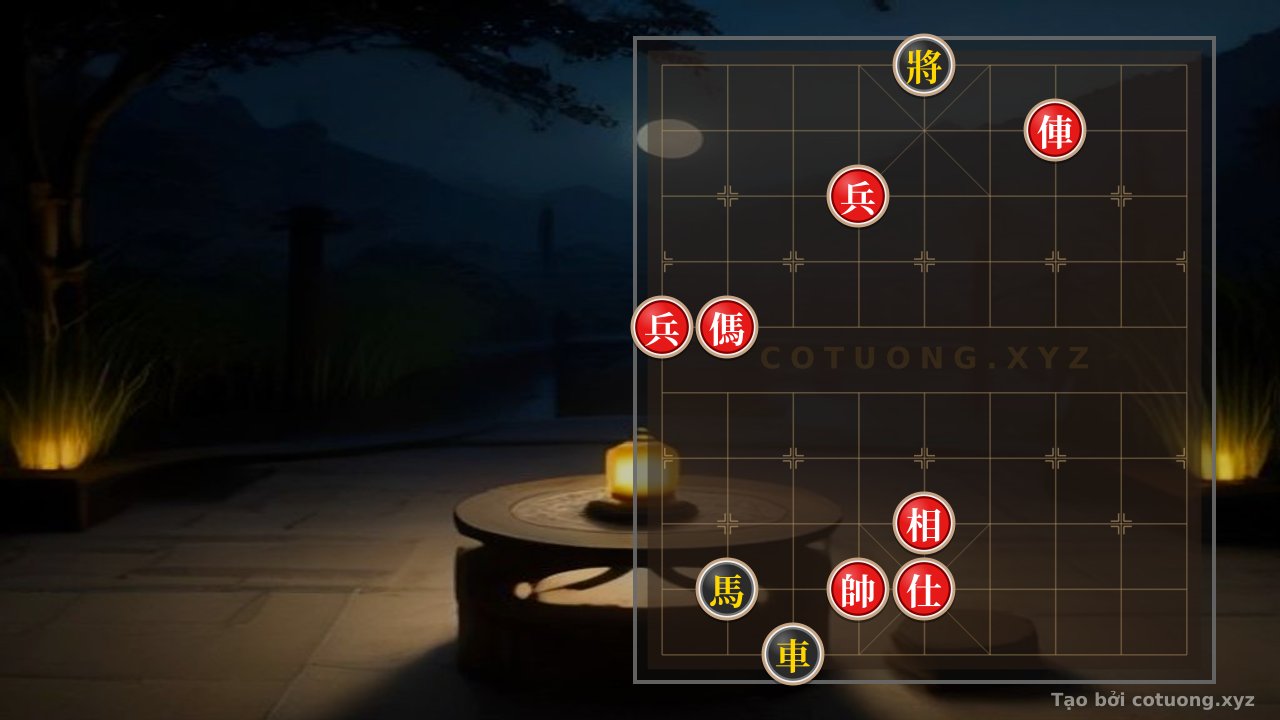 Thế cờ: Optimizing the Killing Move in Xiangqi: Chariot-Horse-Pawn Formation Creates Heavenly and Earthly Net to Pin the Black General - A Challenge for All Players — Cờ Tướng Online