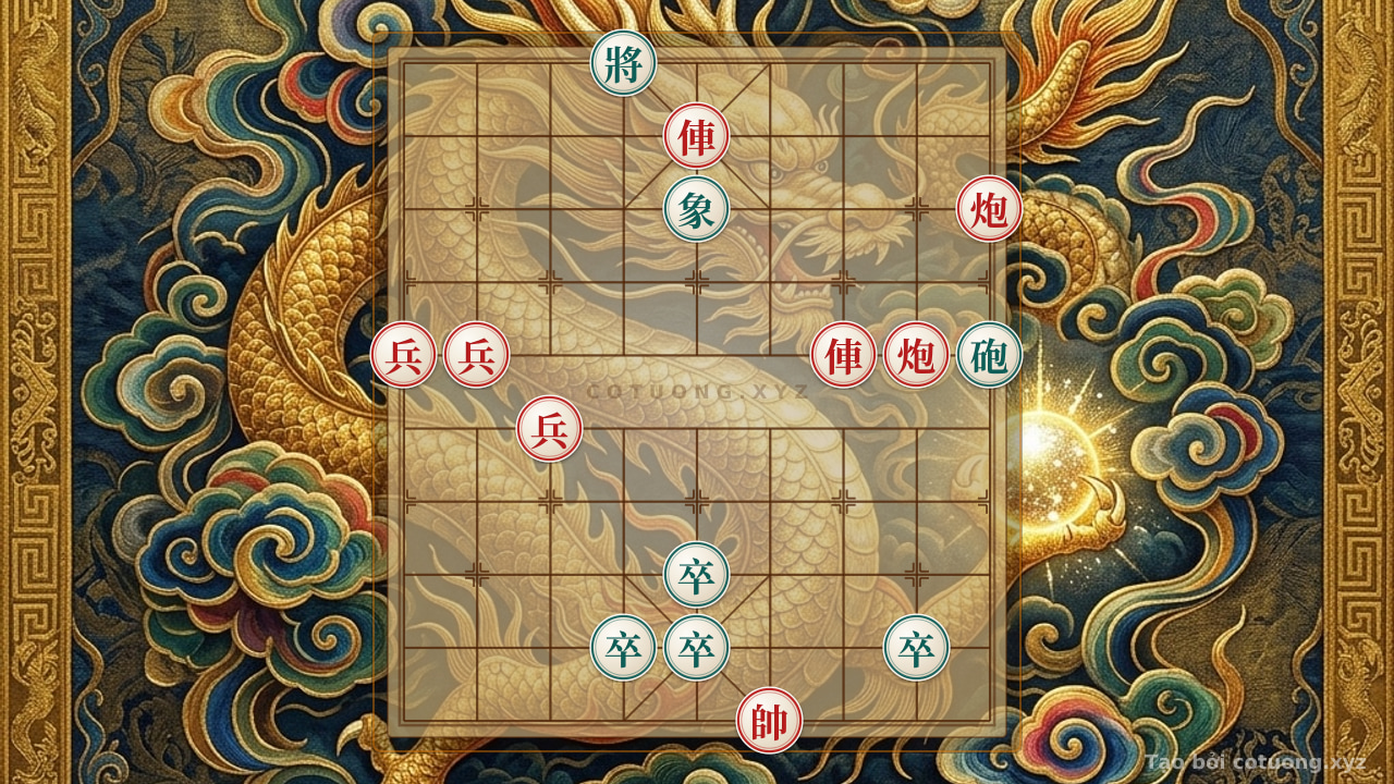 Thế cờ: The Elegant Checkmate: Red Chariot Moves Once, Black General Drops Like Fallen Leaves — Cờ Tướng Online