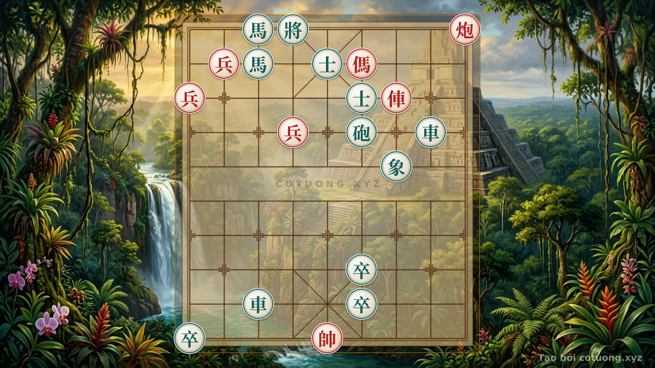Thế cờ: Super Hard Xiangqi: Red Breaks Through the Palace Formation with 1 Cannon and 3 Pawns — Cờ Tướng Online