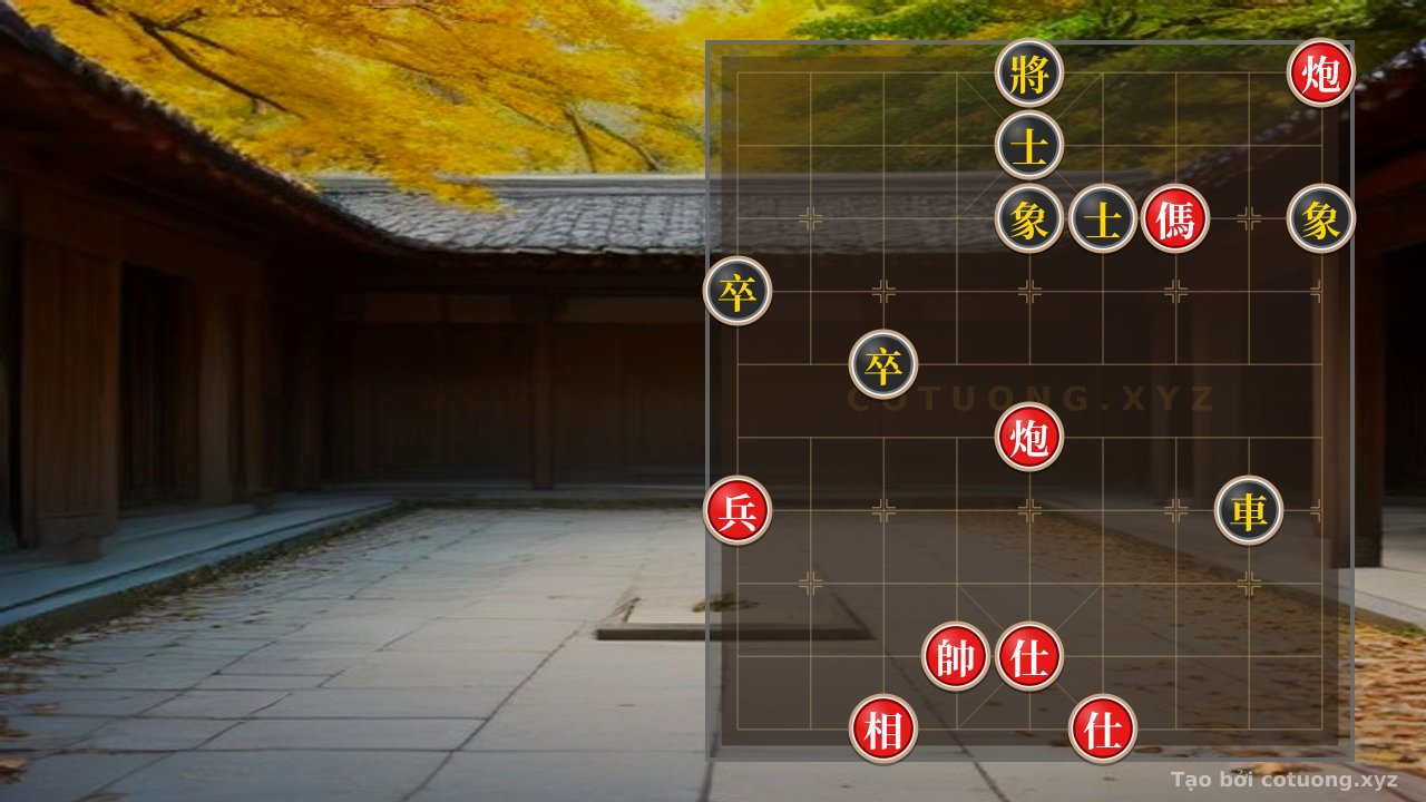 Thế cờ: Fast Checkmate Strategy: Red Cannon on File 1, Rank 10 Attacks Black Chariot on File 8, Rank 4 — Cờ Tướng Online