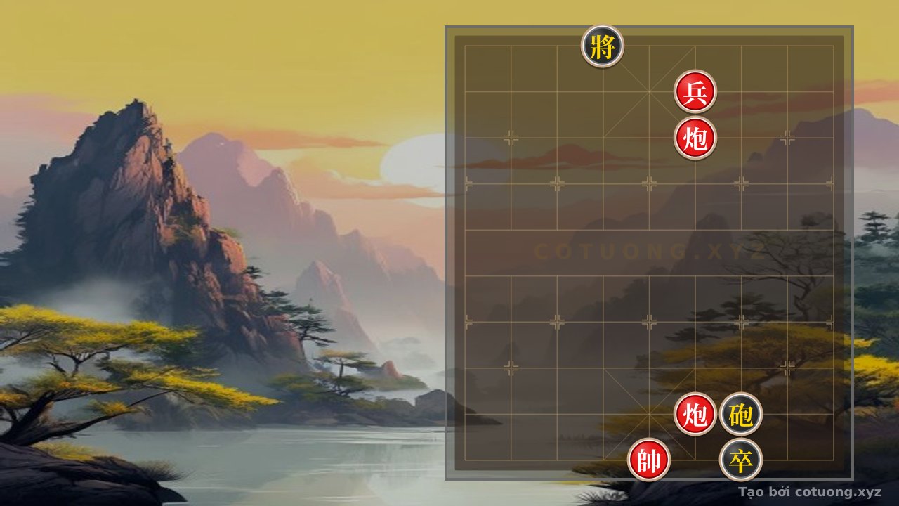 Thế cờ: Xiangqi: Red General's Tactical Checkmate - Red Cannon at 4th File, 8th Rank Retreats to 7th Rank — Cờ Tướng Online