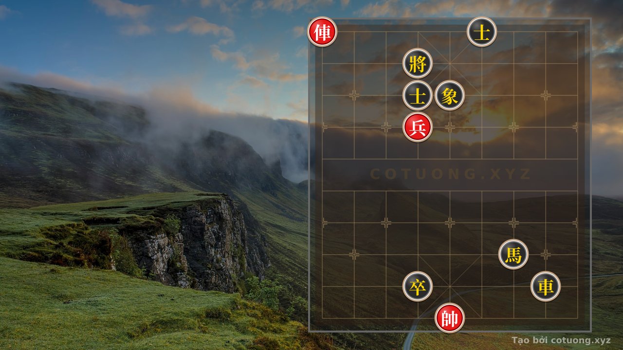 Thế cờ: Red General's Gambit: The Rook at 9 Defeats the Black Advisors in 5 Moves — Cờ Tướng Online