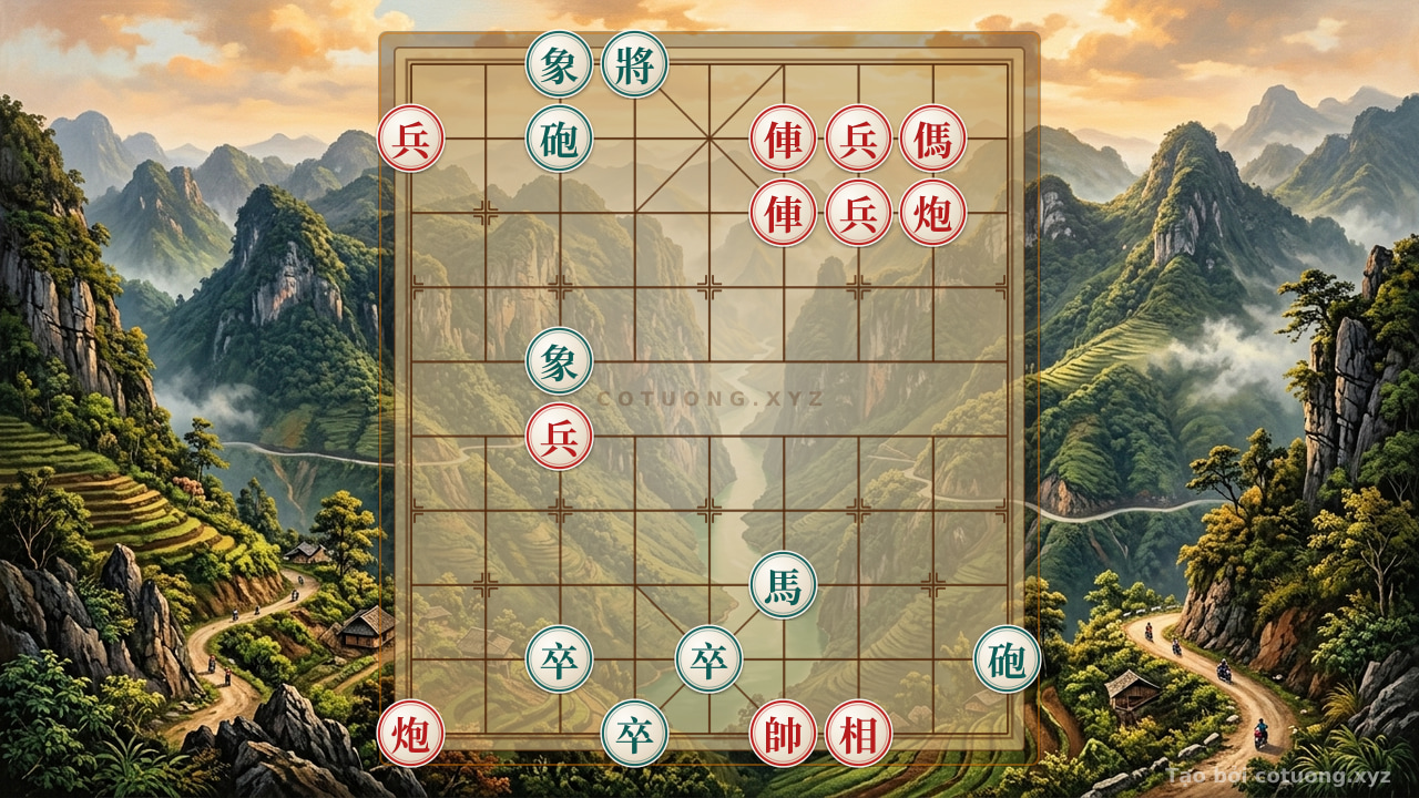Thế cờ: Xiangqi Super Difficult: Unexpected Counterattack When Black Sacrifices the Elephant on File 3 - Double Horse Strategy Shatters Black's Defense — Cờ Tướng Online