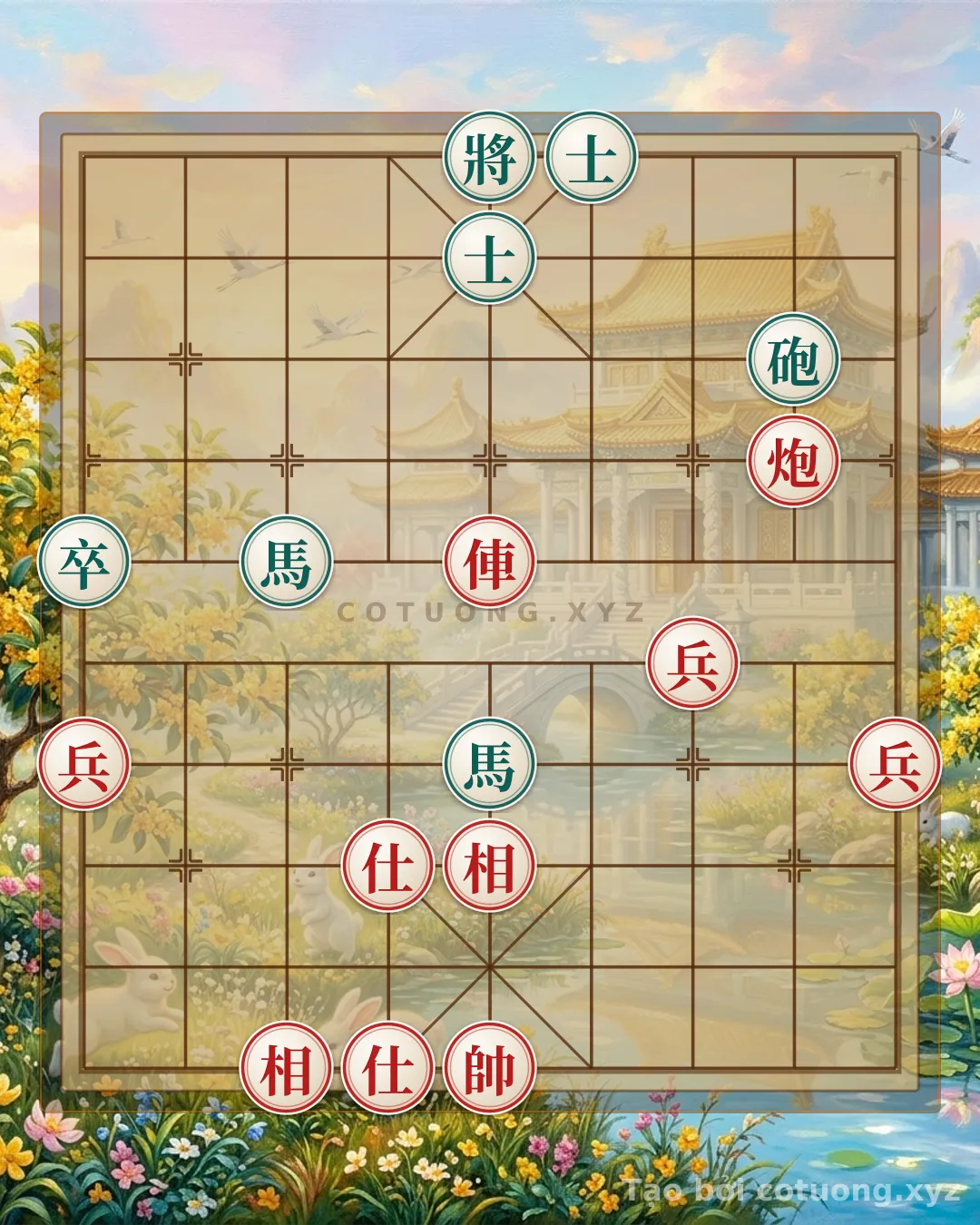 Thế cờ: Classic Xiangqi: 3 Pawns, 2 Advisors, 2 Bishops, Cannon Override, 2 Horses, Pawns and Advisors - Winning Strategy Against Red with Psychological Warfare & Fundamental Techniques — Cờ Tướng Online