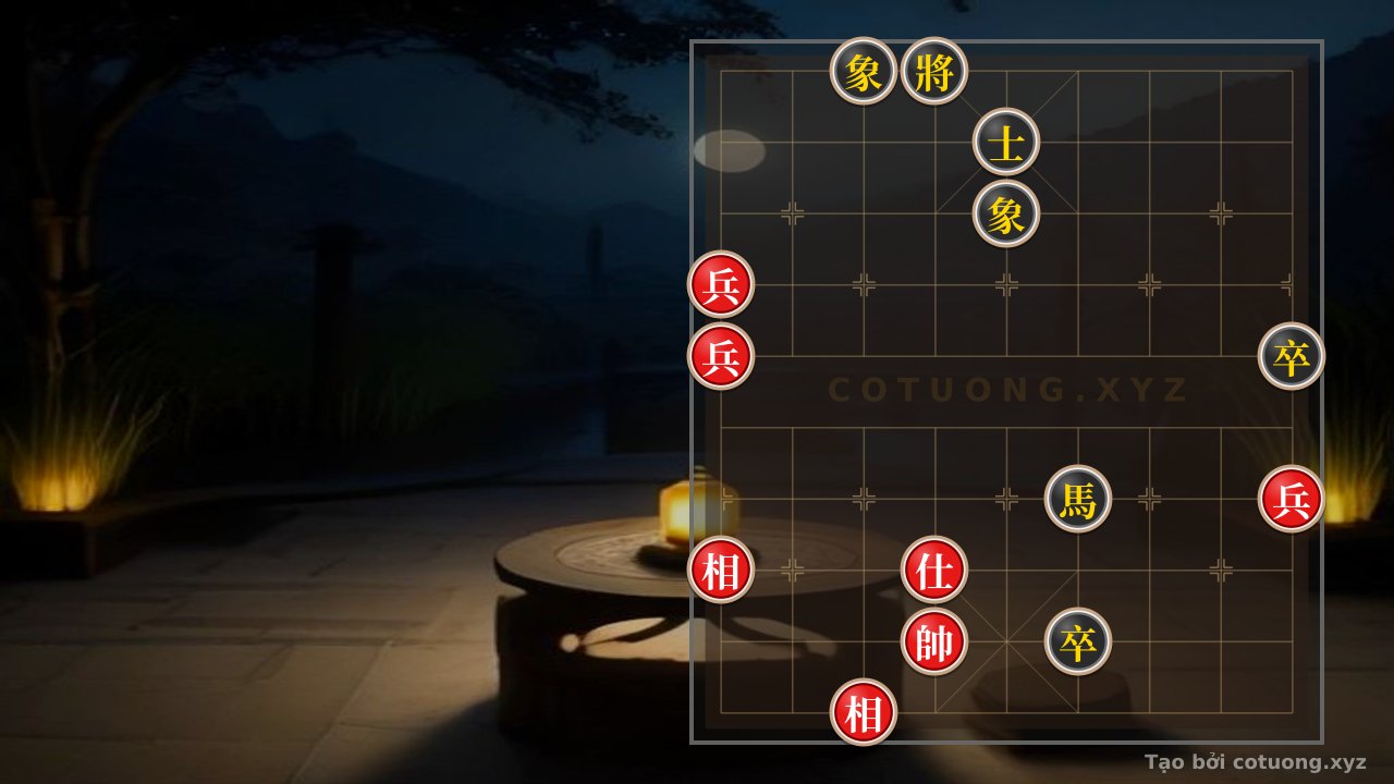 Thế cờ: Xiangqi Position: Black Under Siege, Red Creates Psychological Pressure Causing Opponent to Hesitate — Cờ Tướng Online