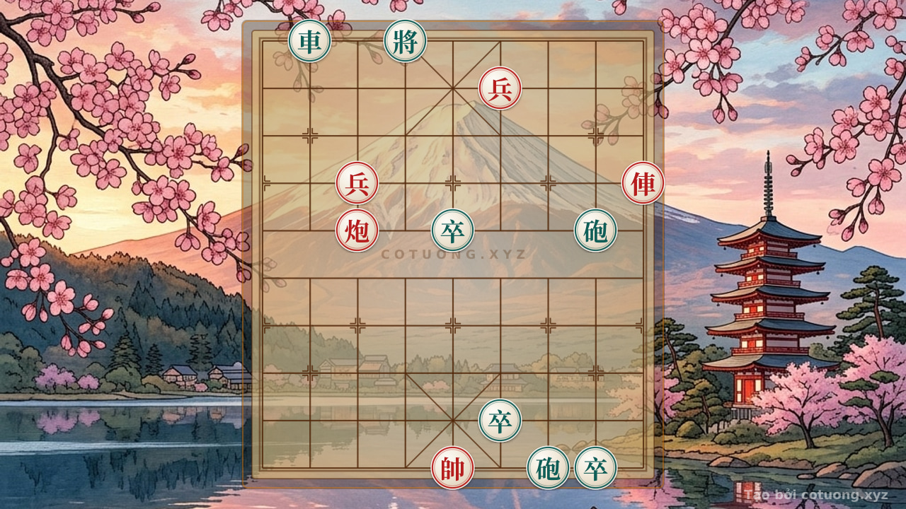 Thế cờ: Xiangqi Secret: When the Red Chariot and Cannon Dance with Two Pawns Amidst the Black Cannons - Mastering Chaos in Chess Artistry — Cờ Tướng Online