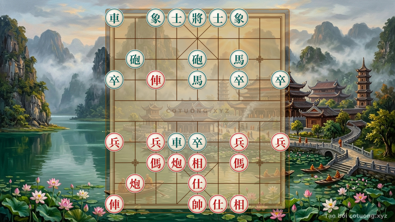 Thế cờ: The Secret of Counterattacking Against the Flow in Xiangqi: Decoding the Classic 2Rooks, 2Cannons, 2Horses, and 4Pawns Puzzle — Cờ Tướng Online