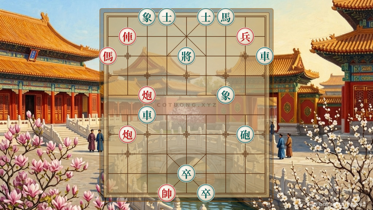 Thế cờ: Pháo Đỏ song kiếm hợp bích phá thế Tượng - Sĩ Đen: Bước ngoặt chiến thuật trong khai cuộc cờ tướng — Cờ Tướng Online