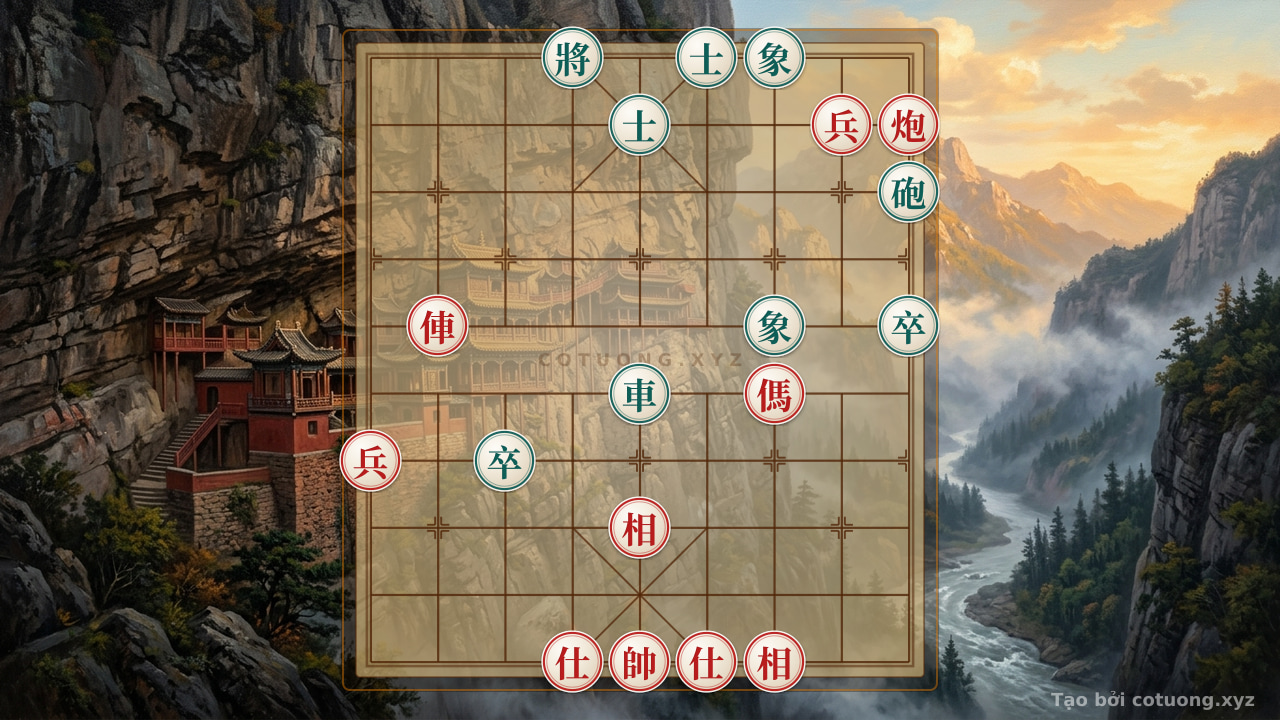 Thế cờ: Mystical Chess Tactics: The Red Chariot Cannon Horse Crushes the Black Chariot Cannon in a Brutal Counterattack — Cờ Tướng Online