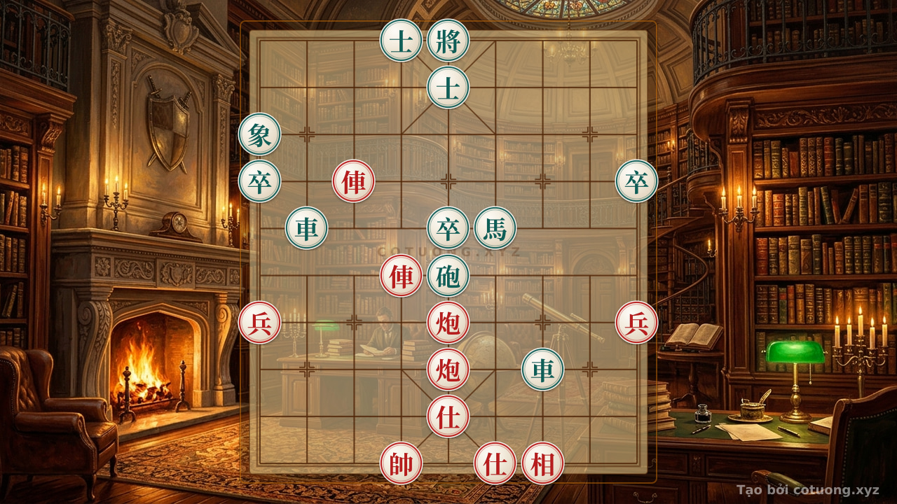 Thế cờ: Red Tactical Trick: The Black Chariot's Trap on File 2 Rank 6 in the Double Horse Formation — Cờ Tướng Online