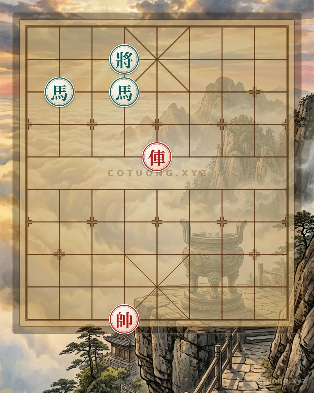 Thế cờ: Black General's Heroic Defense: The Double Horse Trap - When the Red General Exposed on 4th Rank, 9th File, and the Red Chariot Threatens on 5th Rank, 6th File Like a Winter Storm — Cờ Tướng Online