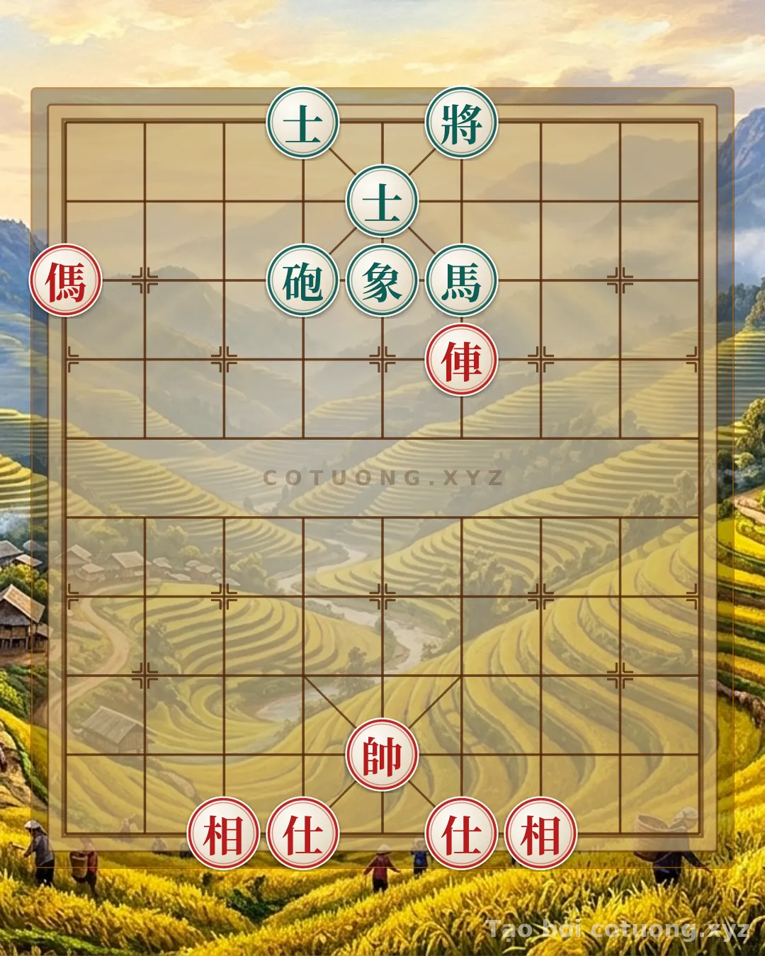 Challenge: Xiangqi (Chinese Chess): Rook Horse 2Advisors 2Bishops Crossed Elephants Cannon Horse 2Advisors Bishop - Move Sorrowful - Can you solve it?