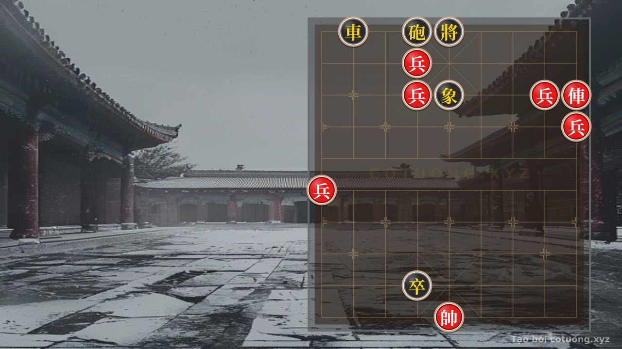 Thế cờ: Xiangqi Board: Black Rook and Black Cannon Challenge Red Pawns in a Difficult Dream-like Position — Cờ Tướng Online