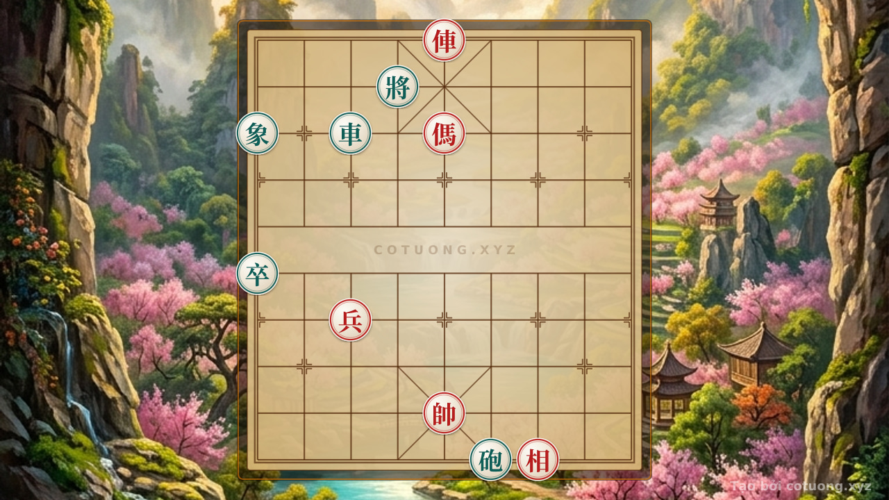 Thế cờ: Red Chariot's Victory: The Strategy of Sacrificing a Piece to Defeat the Black General in 10 Moves — Cờ Tướng Online