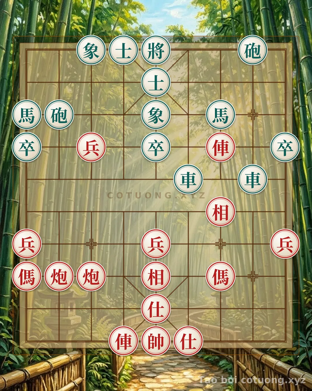 Thế cờ: The Battle of the Eight Trigrams: When the Red Chariots Break the Siege on the Black General in Mythical Chess Game #975d — Cờ Tướng Online