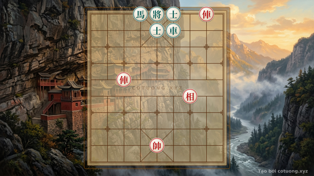 Thế cờ: Red General Wins Against Black with the 'Double Rook Straight Shot - Bishop Rushes Empty Cannon' Strategy (Level 6/10) — Cờ Tướng Online