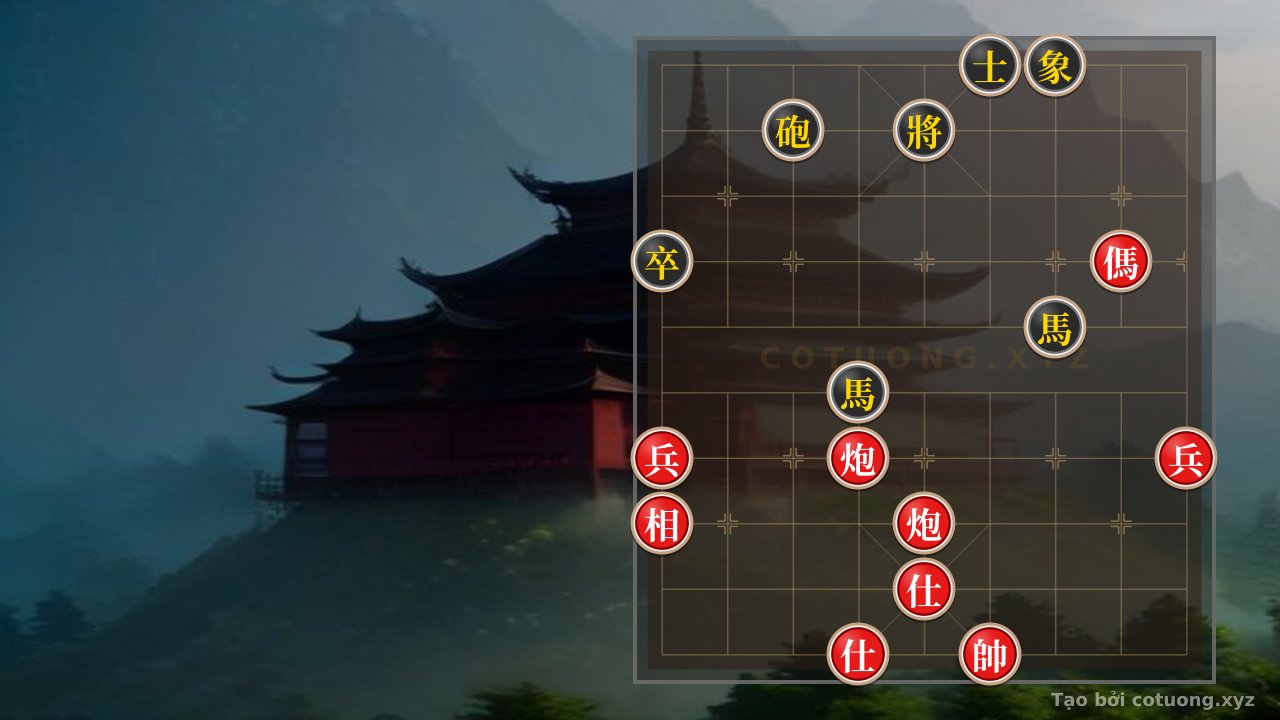 Thế cờ: Classic Checkmate: When the Red Cannon and Horse Face the Black Horses - The Battle of Xiangqi on the Chessboard — Cờ Tướng Online