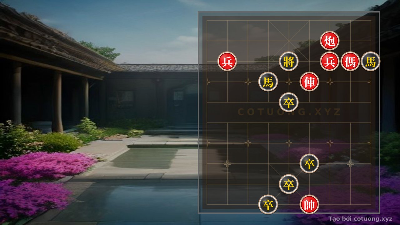 Thế cờ: Red General's Shocking Move: Red Cannon Exposed on the 9th Rank - Strategy to Defeat the Black Double Horses — Cờ Tướng Online