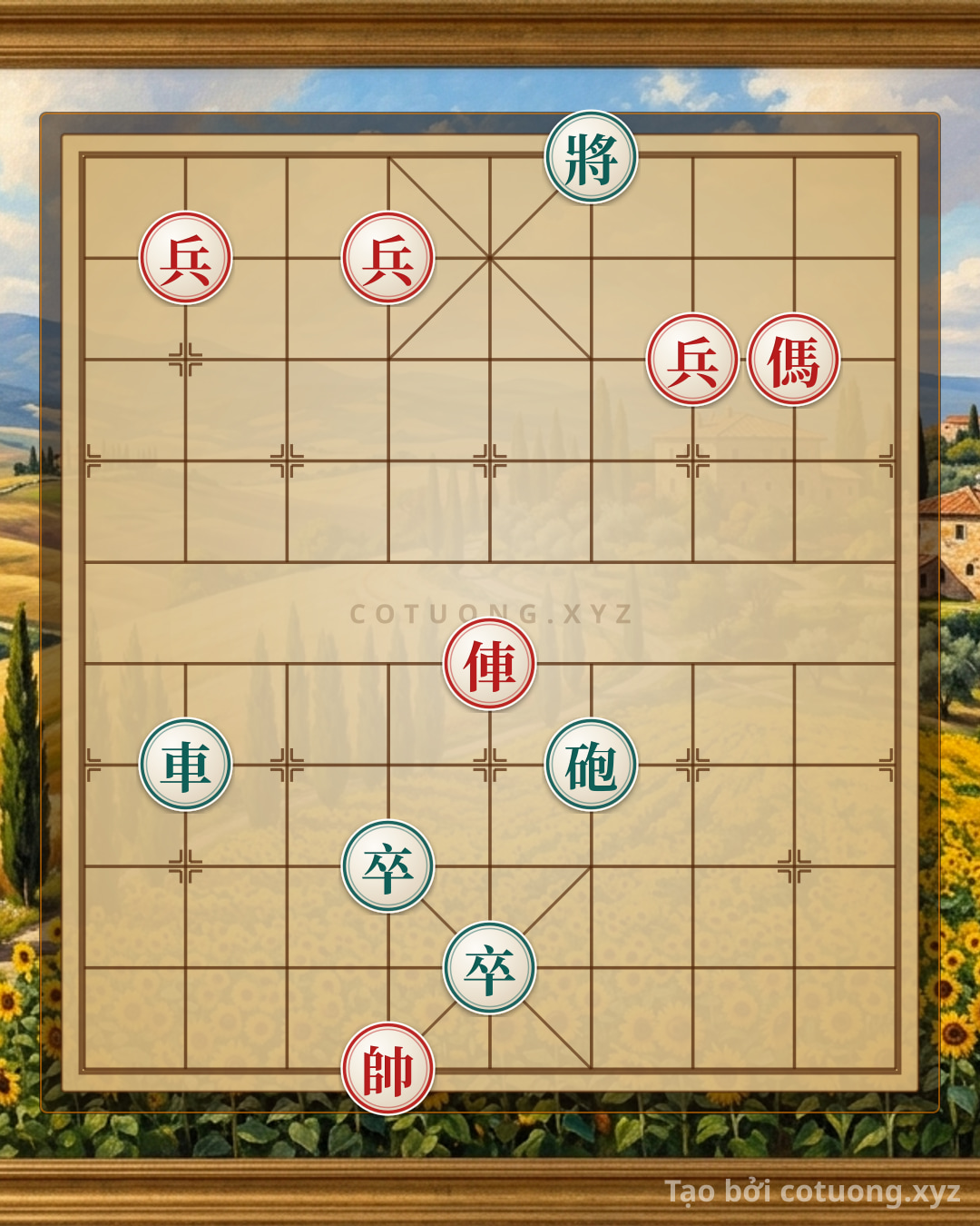 Thế cờ: Xiangqi Masterpiece: Red's General Assault vs. Black's Counterforce, Who Will Dominate? — Cờ Tướng Online
