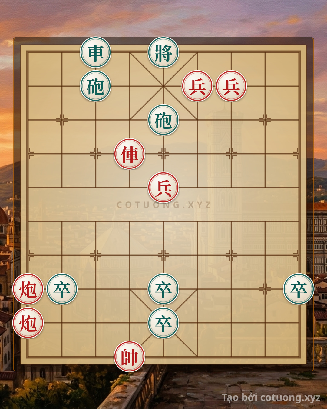 Thế cờ: Red General's Defeat: Black Chariot and Empty Cannon Strategy — Cờ Tướng Online