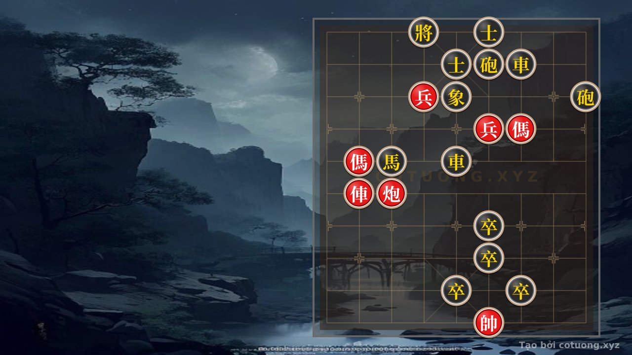 Thế cờ: Red General's Offensive: The Double Horse and Empty Cannon Strategy Defeats the Black Army — Cờ Tướng Online