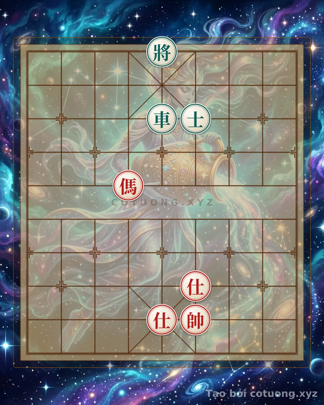 Thế cờ: Red-Black Chessboard: The Dramatic Dance of the General, Advisor, and Rook — Cờ Tướng Online
